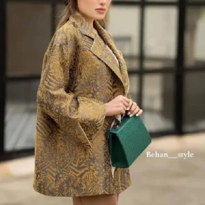 پارچه ژاکارد ترک مانتویی طرح پلنگی رنگ طلایی مشکی