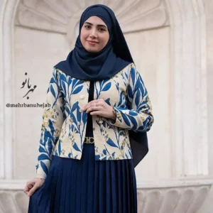 پارچه ژاکارد ترک مانتویی طرح برگ رنگ کرم طلایی