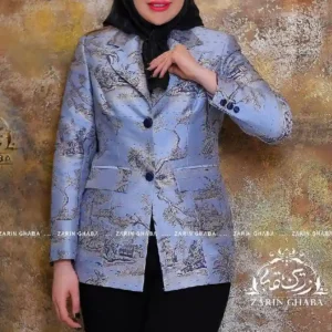 پارچه ژاکارد کوکدوزی ترک طرح نخل رنگ ابی کاربنی