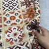 لینن سوزندوزی چهارخونه هندی رنگ اجری